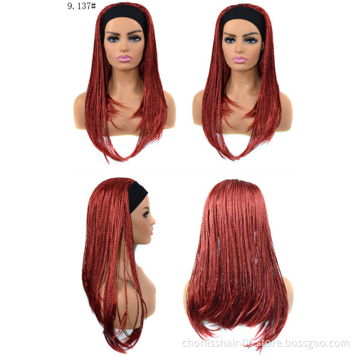 Wholesale Long Black Blonde Ombre  Braids headband Wig Braiding Turban Wig Synthetic Wigs With Headband Attached For black Woman